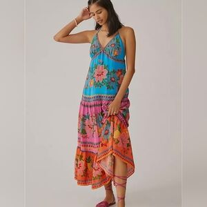 FARM Rio x Anthropologie Floral Tiered Halter Maxi Dress sz XS *has defect*